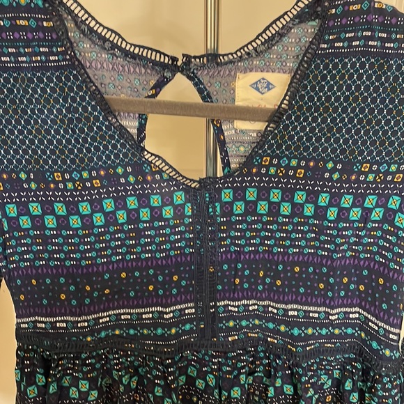 Navy Blue Geometric Pattern Long Sleeve Dress - Picture 2 of 6